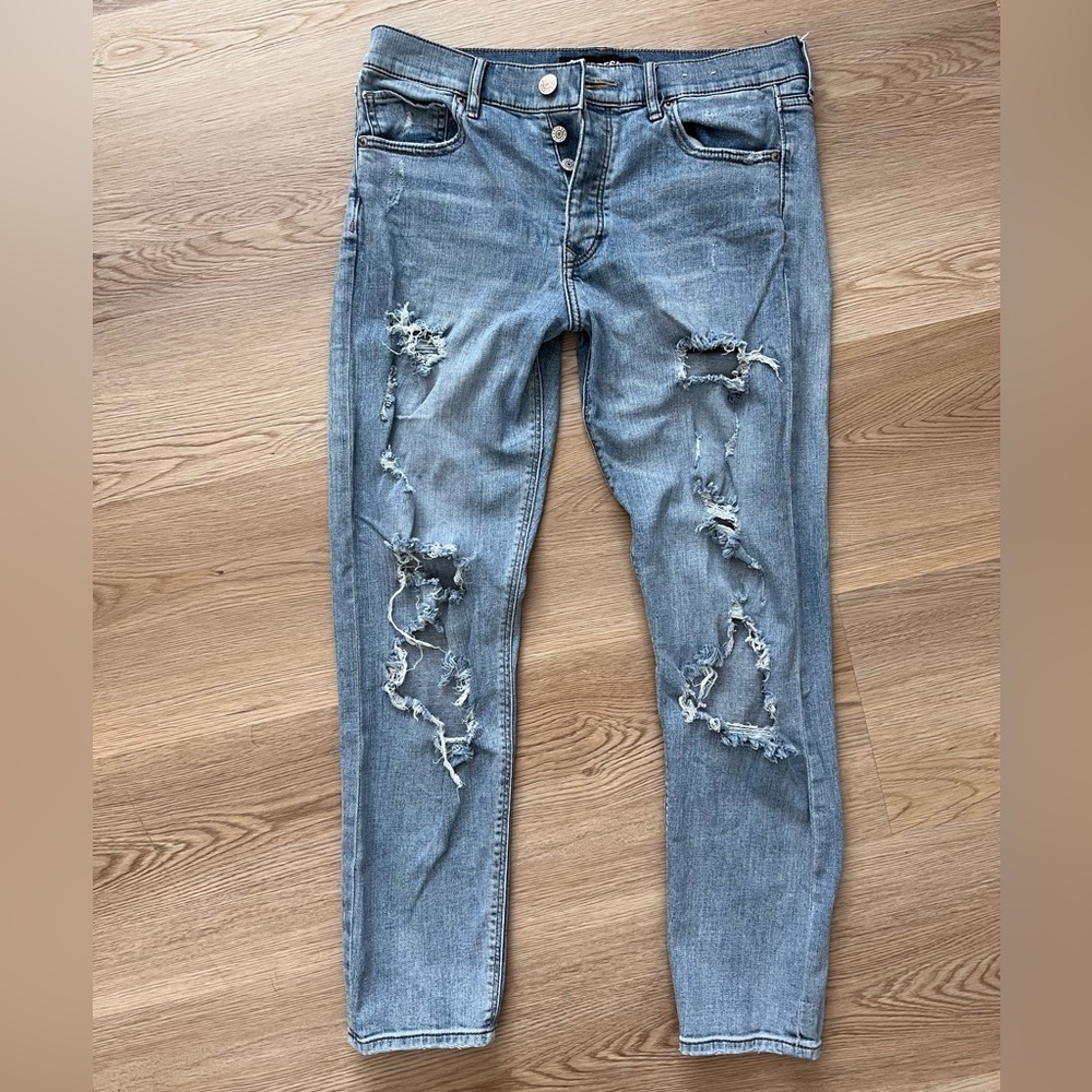 Distressed Express High Rise “Vintage Skinny” jeans